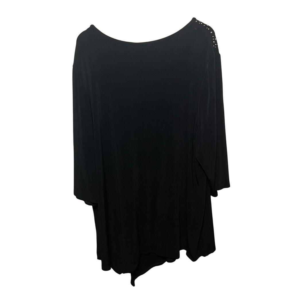 Catherines Tunic Black Gold Studded Asymmetrical Evening Dressy Slinky Knit 3X - Picture 4 of 6